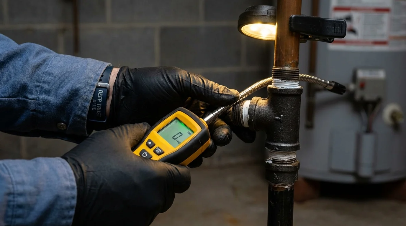 Gas leak detection with electronic sniffer by Johns Plumbing LLC in Ada