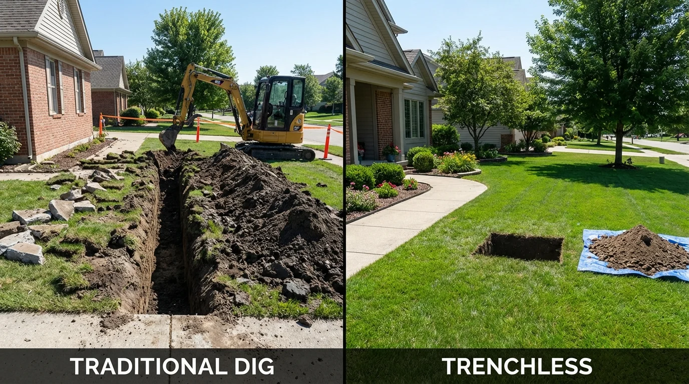 Trenchless sewer repair with minimal yard damage versus traditional excavation in Ada, OH